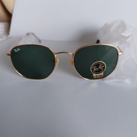 NEW Ray-Ban Sunglasses Hexagonal Lenses Green Gold - Picture 1 of 3